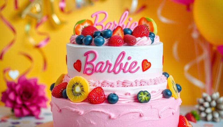 barbie cake, fruit